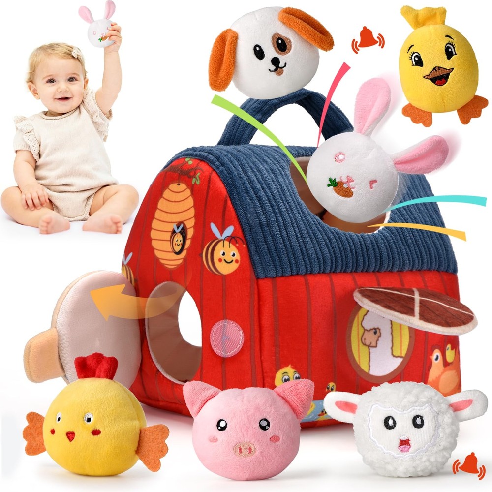 Baby Toys for 1 Year Old, Surprise Barn Stuffed Farm Animals, Crinkle, Rattle