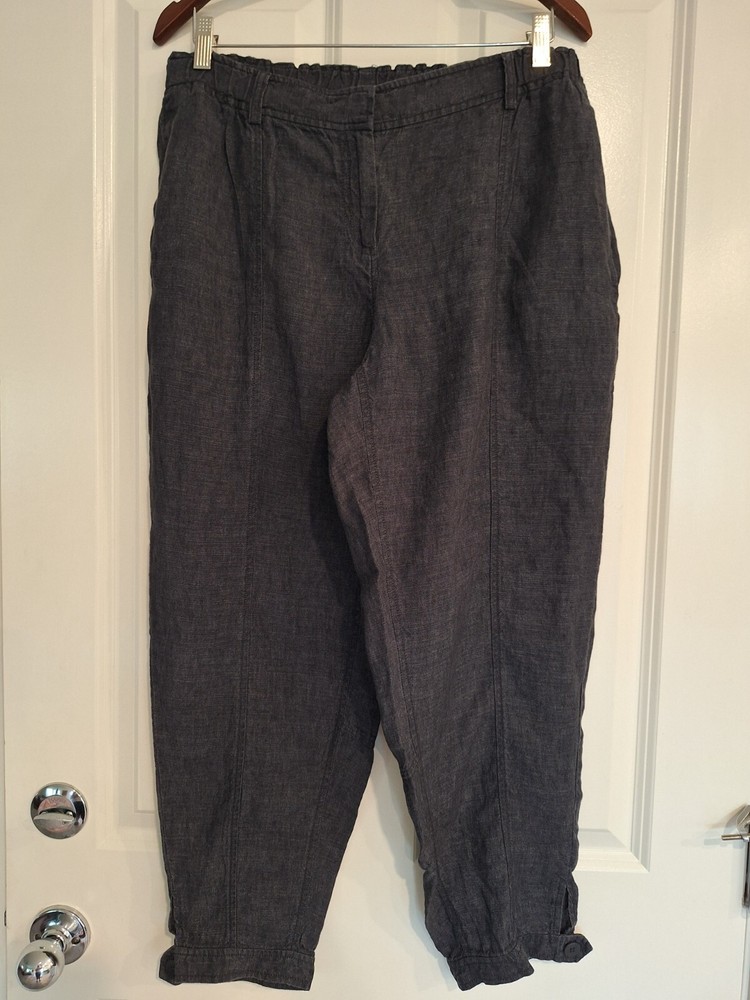 Eileen Fisher Gray Linen Breeches Size Large Loose Fit