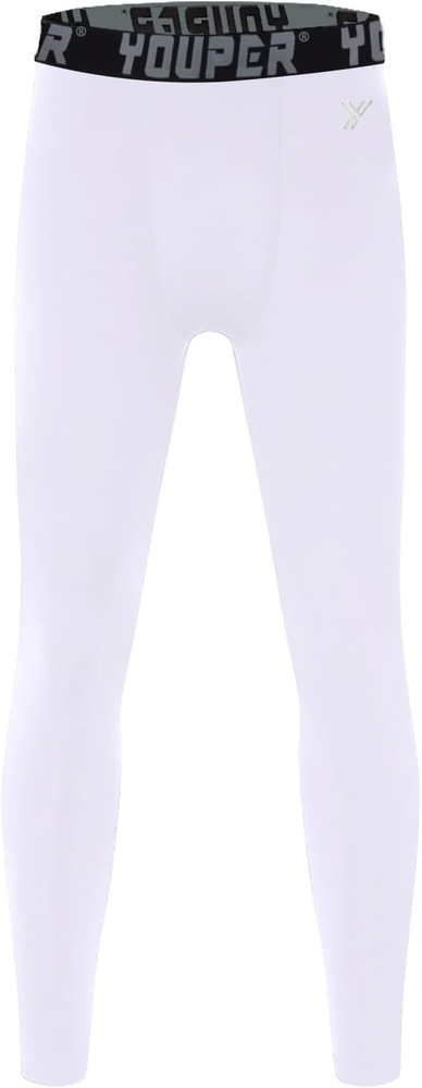 Youth Fleece Compression Leggings, Boys Sports Thermal Base Layer Pants for Foot