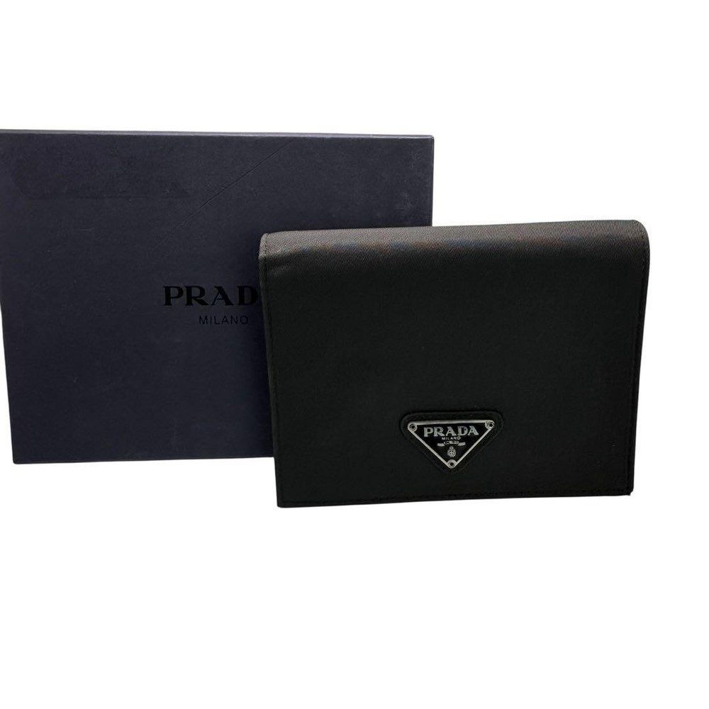 PRADA Bifold Compact Wallet in Nero Tessuto Fabric M668