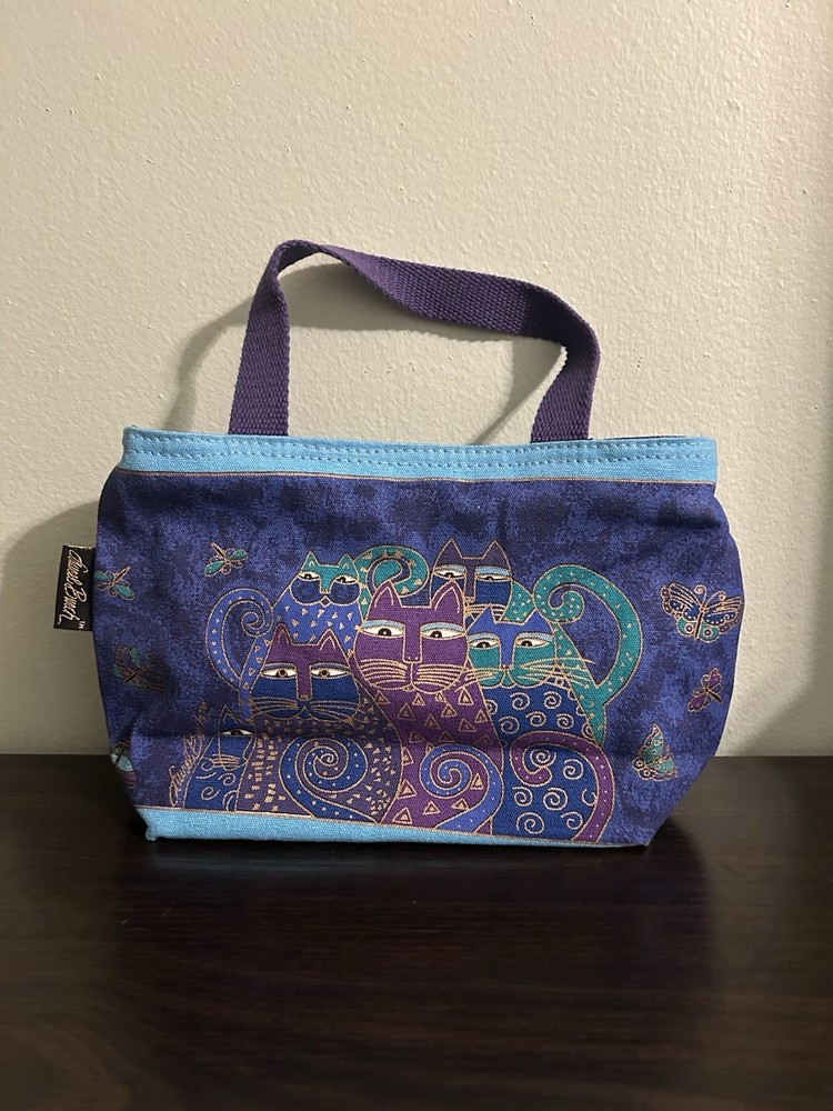 LAUREL BURCH, LB412, 50 Years Celebration, Blue Cat Canvas Bag, Medium