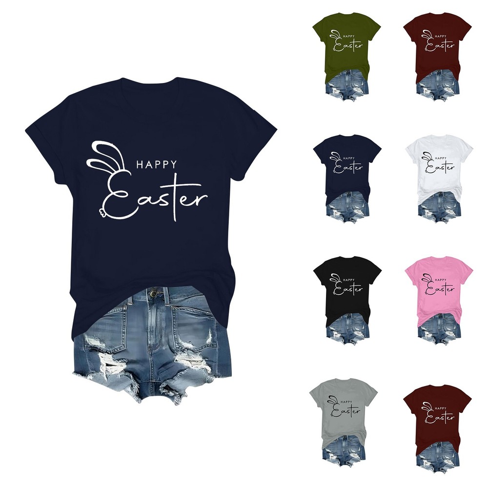 Women's Daily Holiday Printed Short Sleeve Easter Short Sleeve Round Neck Retro