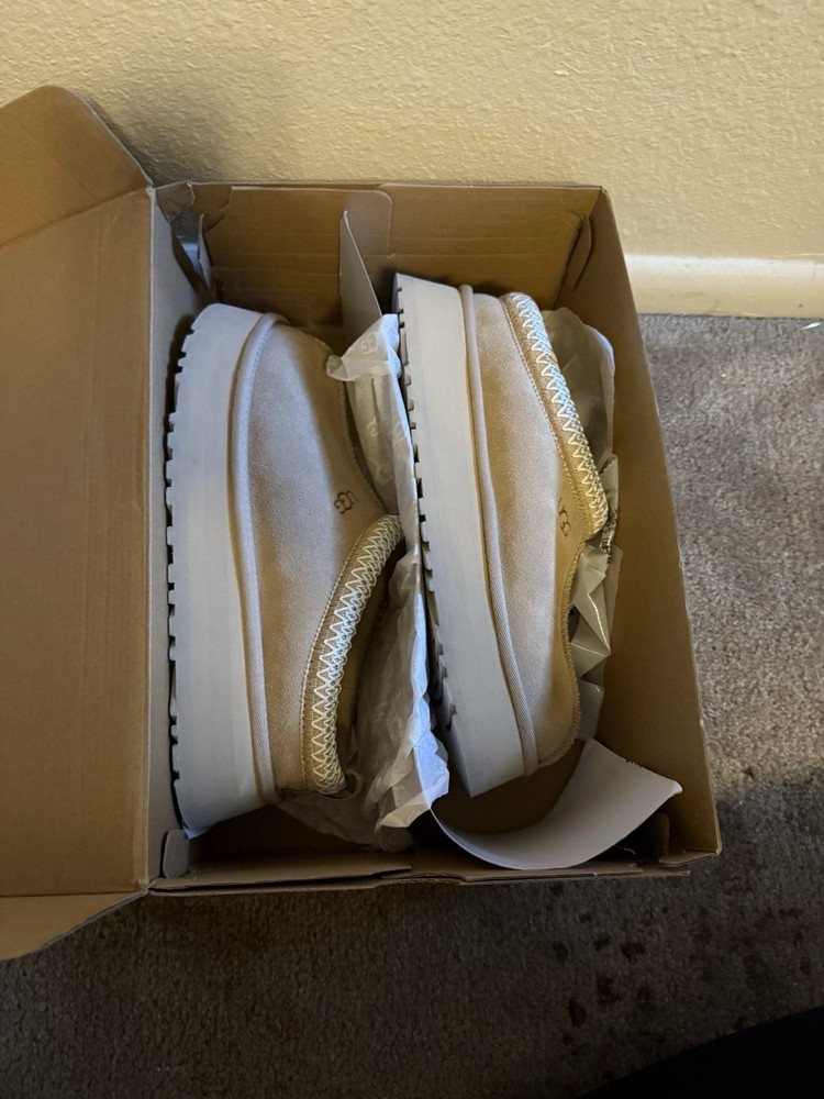 NEW WOMENS SIZE 9 SAND UGG TAZZ 1122553 TASMAN BRAID SUEDE PLATFORM SLIPPERS