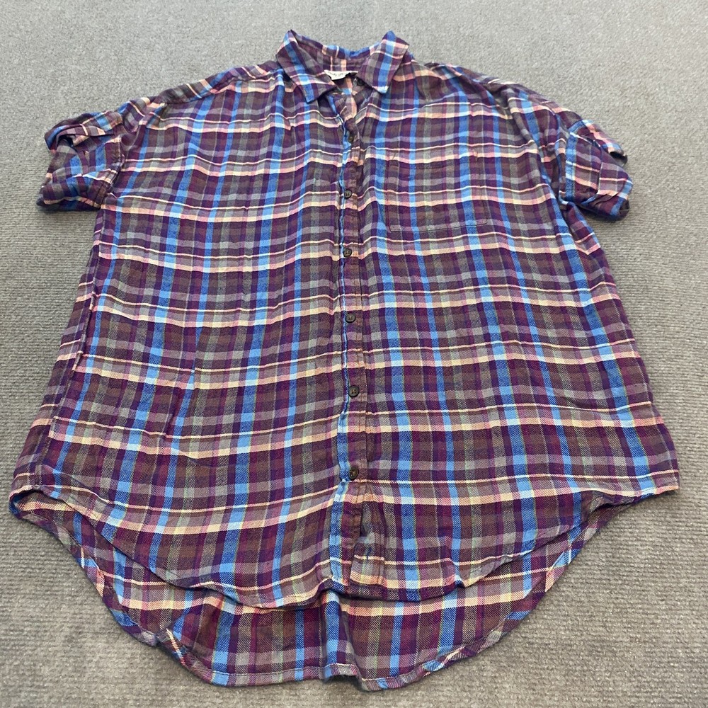 Lucky Brand Womens Plaid Flannel Short Sleeve Shirt Size XS Rayon Super Soft