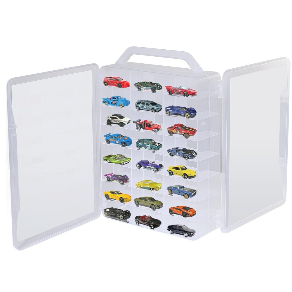 Double-Sided Storage Case for 1/64 Scale Toy Cars, Holds 46 Vehicles, 1 Pack