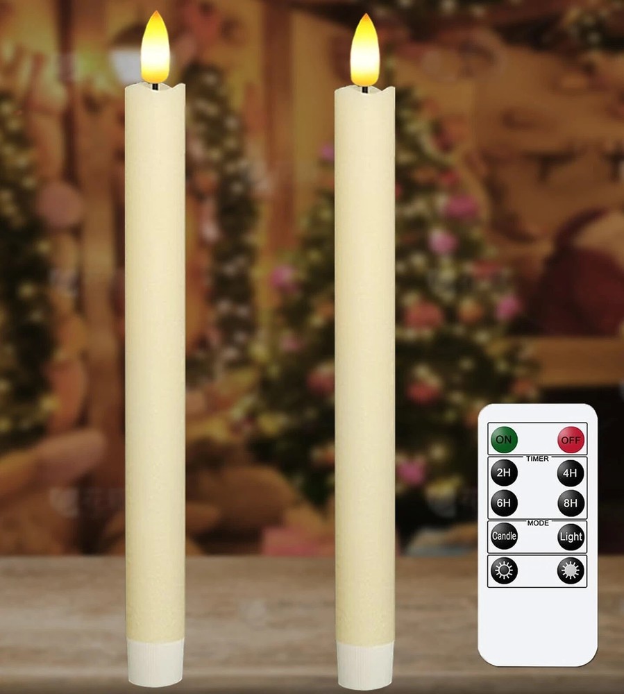 2 Pack Flameless LED Taper Candles with Remote and Timer for Holiday Wedding