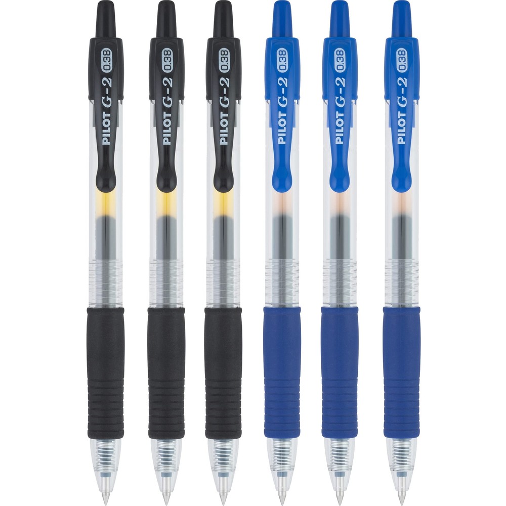 Pilot G2 pens retractable Gel Roller ballpoint 0.38 pt Black & Blue Bundle, (...