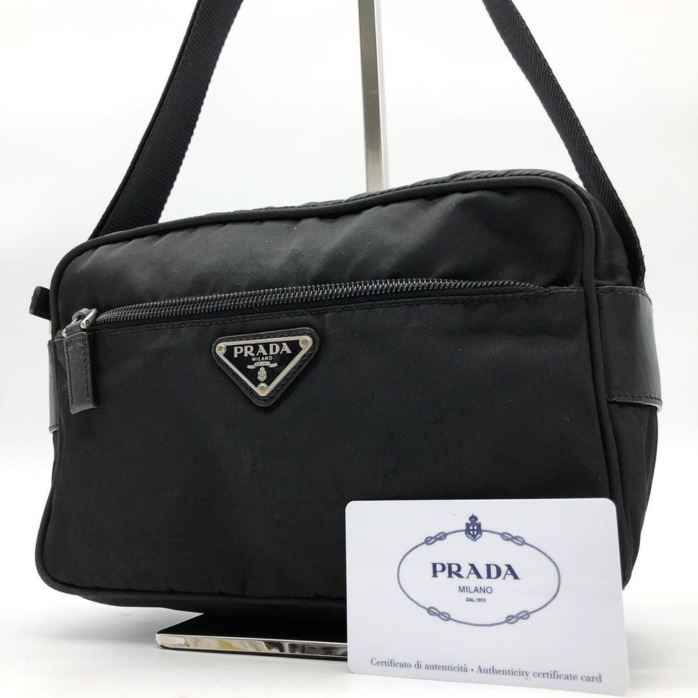 Prada Mini Camera Bag with Triangle Logo in Nylon and Leather