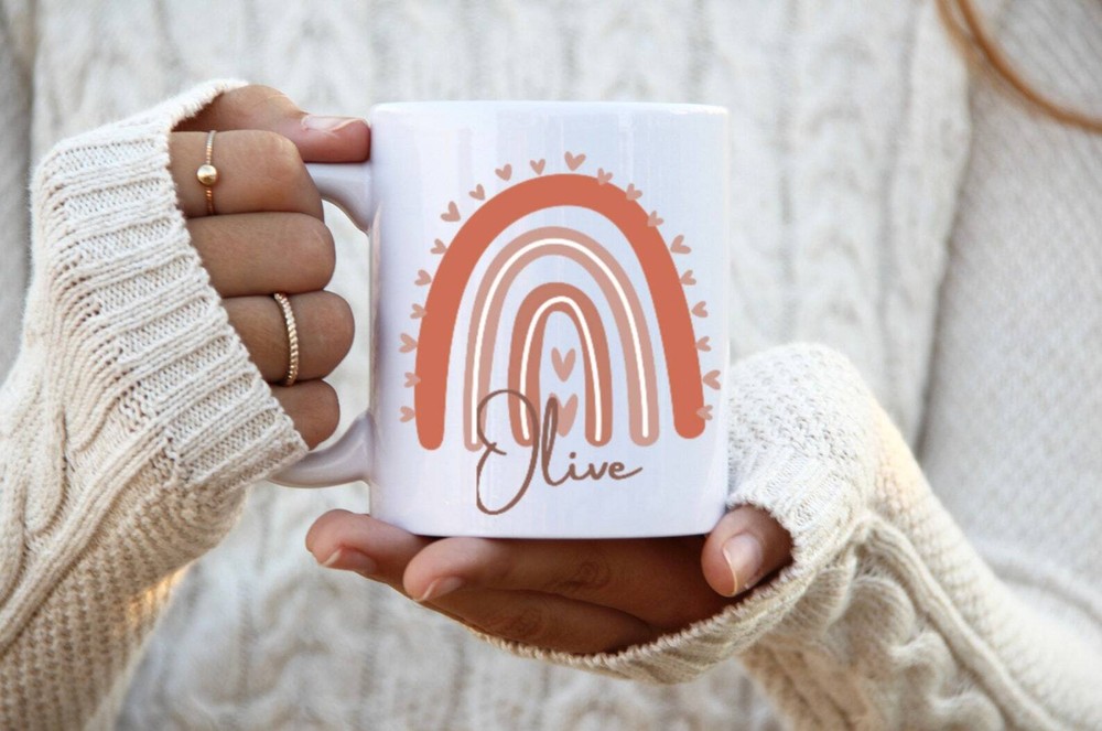 Personalised Heart Rainbow  Mug Coffee Mug Tea Mug Positive Happy Fun Mug