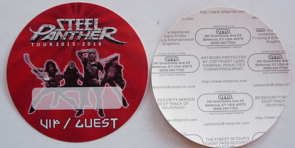 Steel Panther 2015-2016 Concert Tour Red VIP Guest Backstage Pass D15