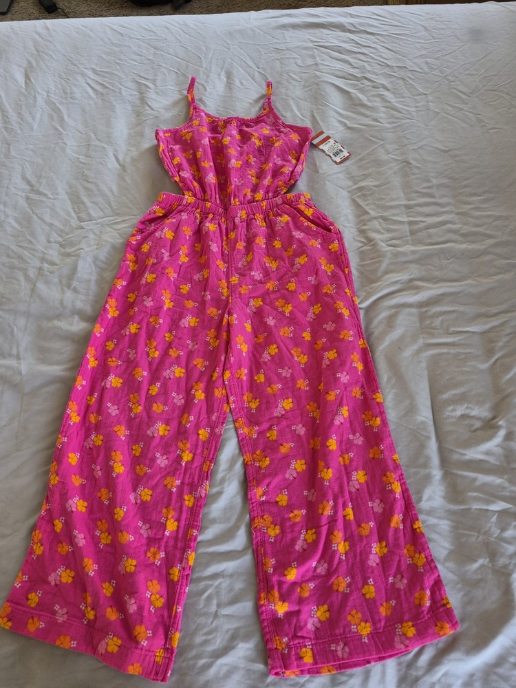 Girls Cat & Jack Pink Floral Jumpsuit Size L 10/12 NWT Pockets