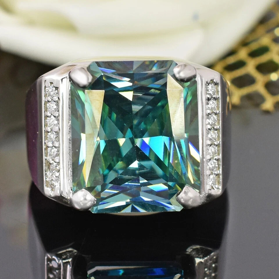 11.50 Ct Treated Blue Radiant Cut Diamond Men's Ring - Stunning Shine