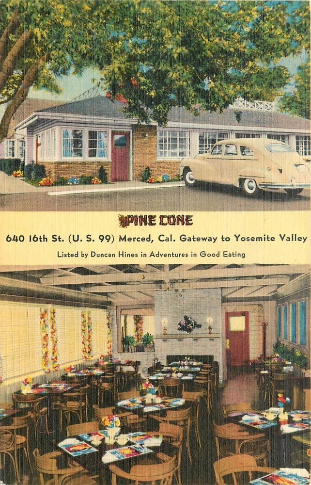 1952 Merced California Alpine Cone restaurant Interior autos Postcard 25-11699