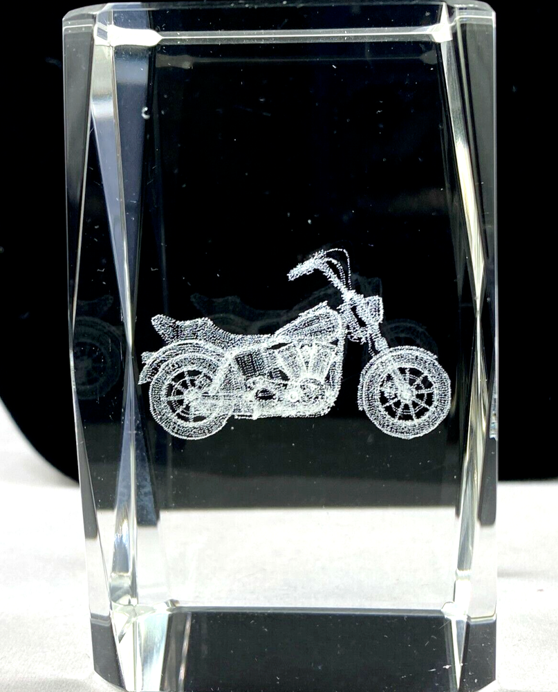 Glass Block Motorcycle Image Paperweight 3D Fine Laser Etched Art Glass 3
