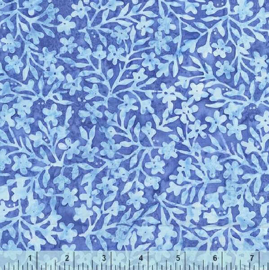 Batik fabric Limelight Periwinkle mini flowers vine by the yard