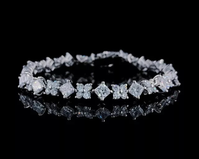 14k White Gold Plated Tennis Bracelet Her Princess & Round Lab Created Diamond
