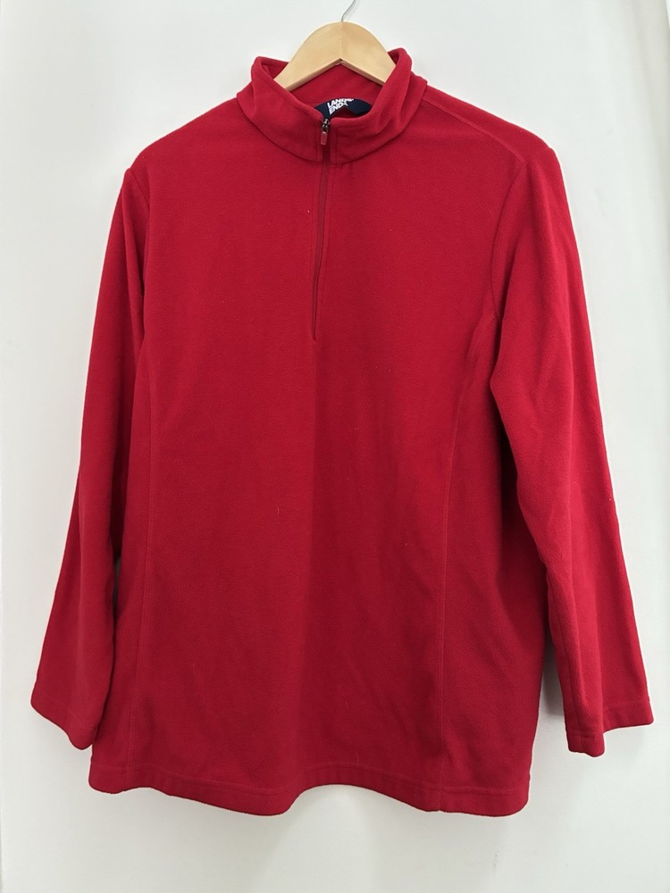 Lands' End Women's Solid Red Cozy Fleece 1/4 Zip Long Sleeve Pullover 1X 16W-18W