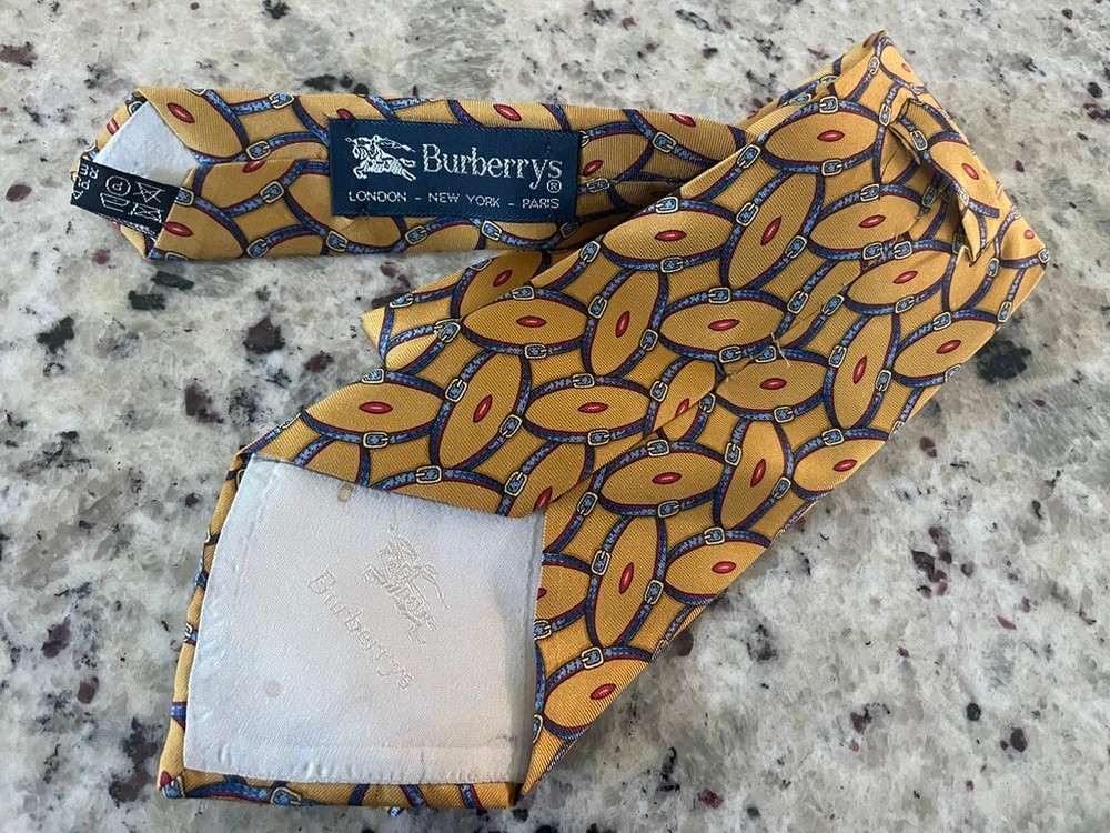 Burberry Men's Yellow & Blue Belt Loop Stunning 100% Silk Luxury Tie $175