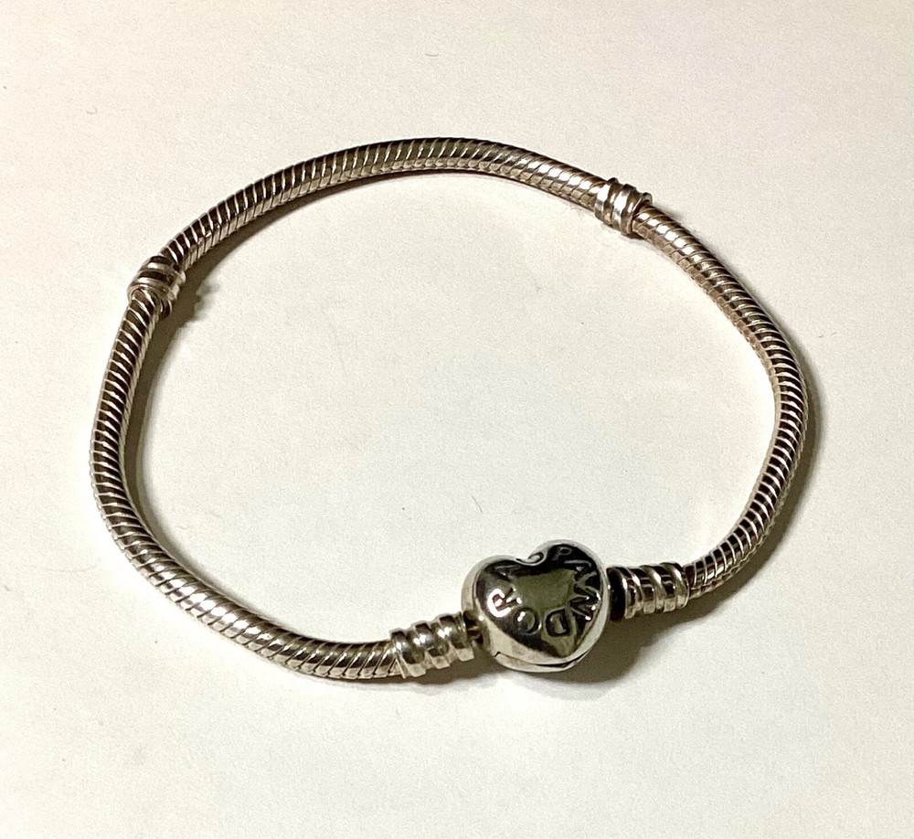 Pandora Silver Snake Chain Heart Clasp Bracelet Length 18.5 cms VGC s925 ALE