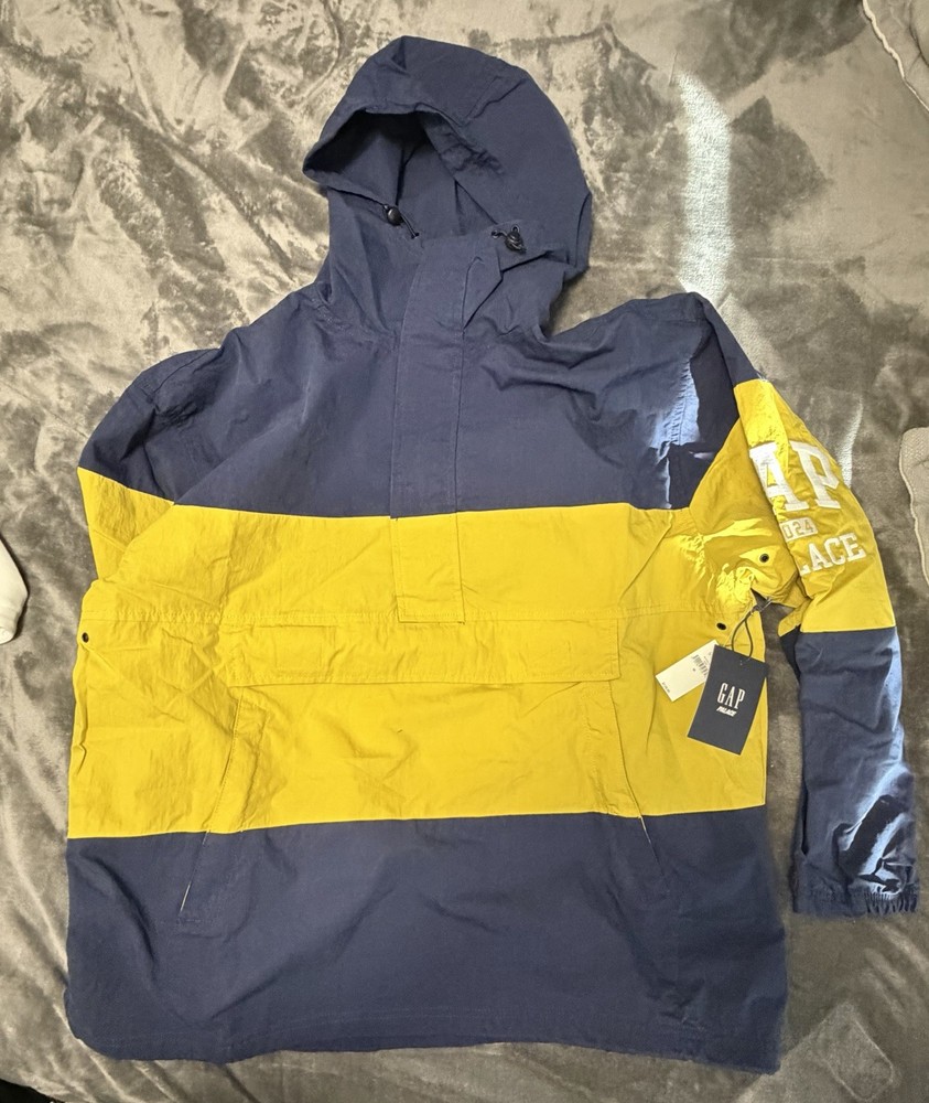 GAP Palace Colorblock Hooded Windbreaker Jacket Navy Yellow 1/4 Zip M