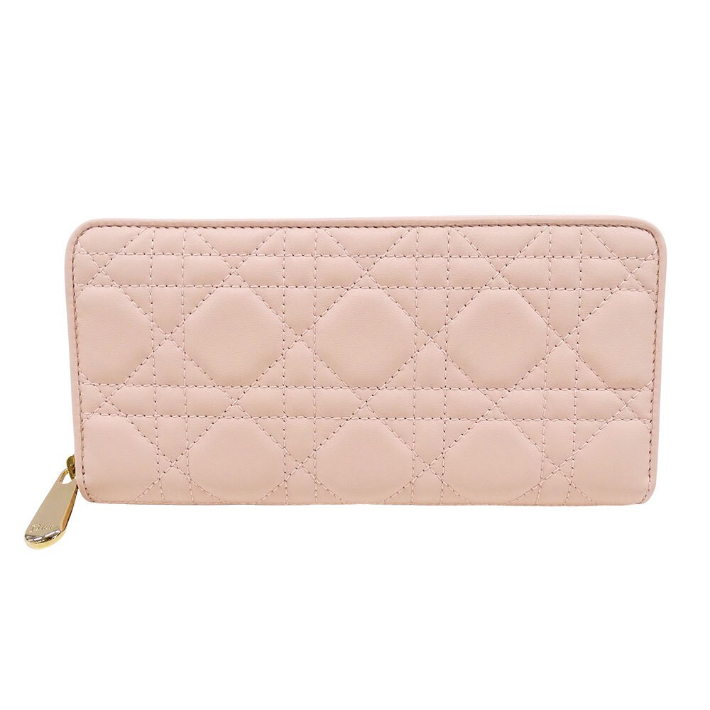 Dior Canage long wallet in pink quilted leather with round zipper 295045