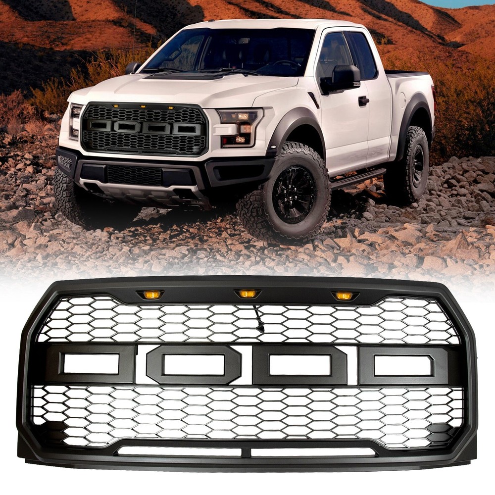 Car Front Grill for 2015-2017 Ford F-150 with LED&Wiring Grey Grille