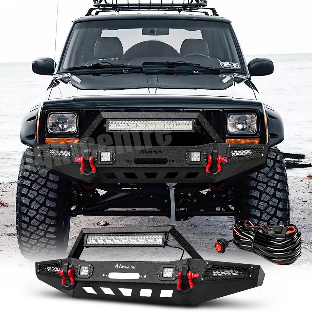 Front Bumper Winch Mount Plate Set For 1983-2001 Jeep Cherokee XJ Black