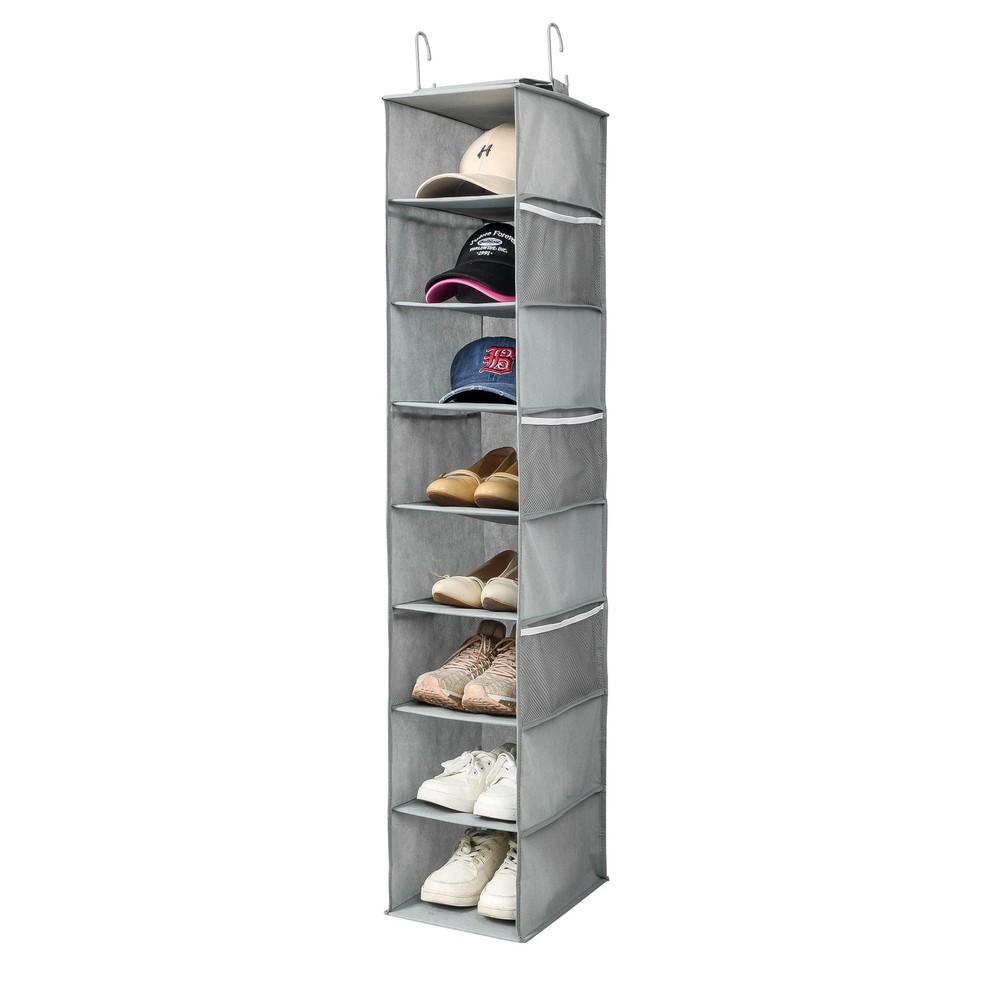 Hanging Closet Shoe Organizer with Side Mesh Pockets and Hat Rack