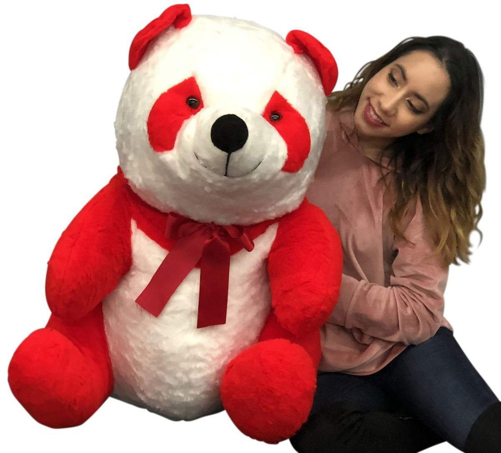 Valentines Day Gift Red White Giant Stuffed Panda 34 Inch Jumbo Soft Plush Bear-image