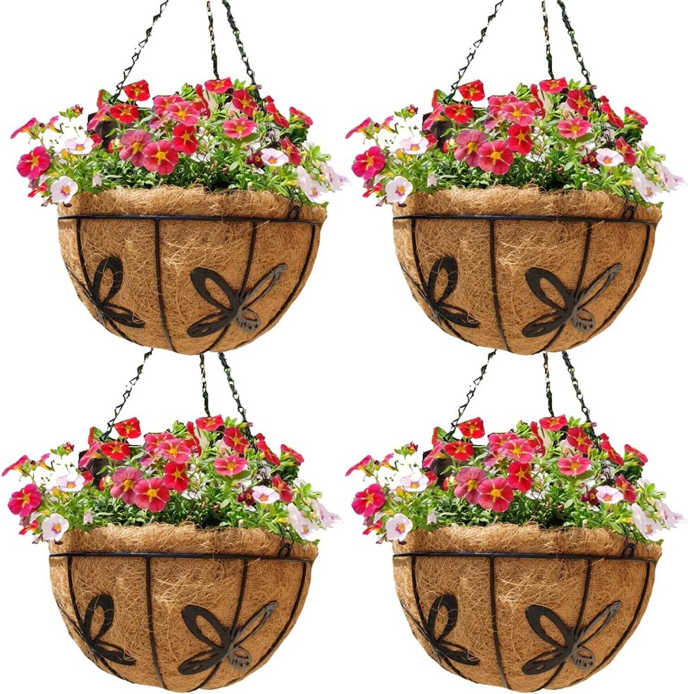 12 in Hanging Baskets For Plants 4 Pack Round Metal Wire Hanging Basket Planter
