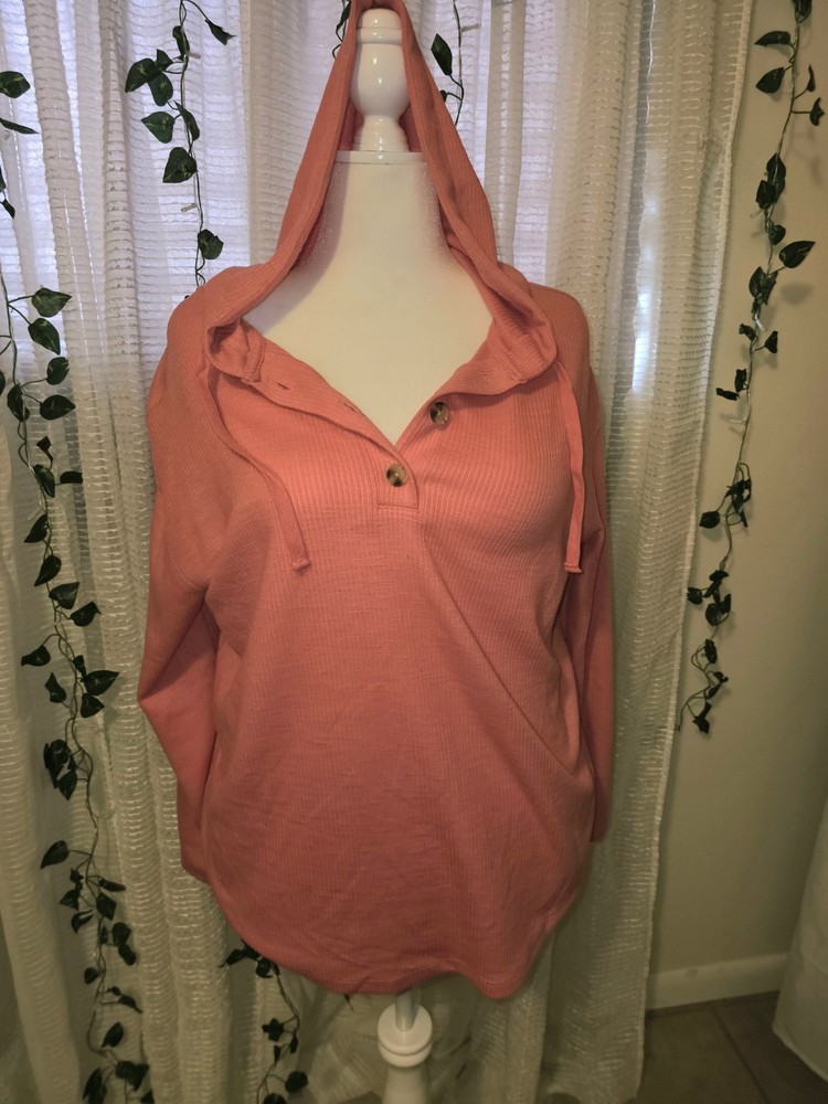 Time and Tru Women's XXL Coral Orange Button Up Hoodie Pull On NWOT