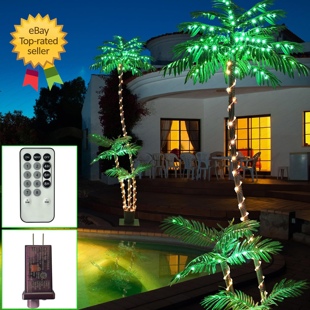 7FT Lighted Artificial Palm Tree with Three Trunks and 260 LED Lights  Ideal