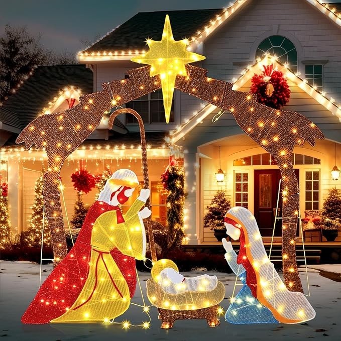 Lighted Outdoor Nativity Scene Christmas Nativity Set with Yellow LED Lights ...