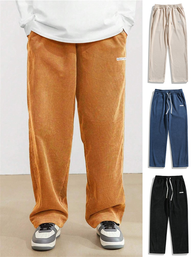 Men Corduroy Casual Sweatpants Baggy Drawstring Workout Joggers Trousers
