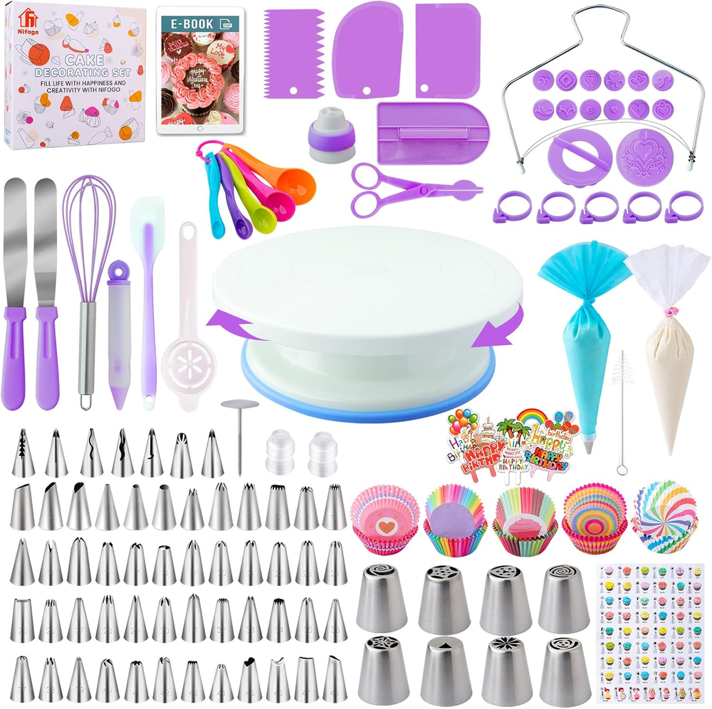 Cake Decorating Supplies Kit Tools 356Pcs,  Baking Accessories with Cake Turntab