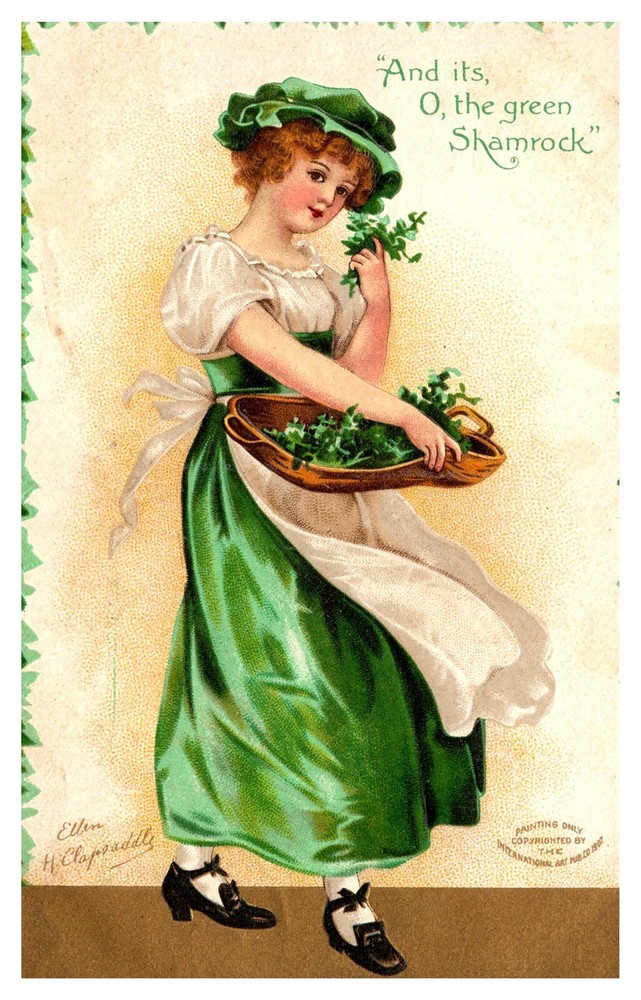 Green Shamrock Young Lady St Patricks Day Clapsaddle 1907 Embossed Postcard AE21
