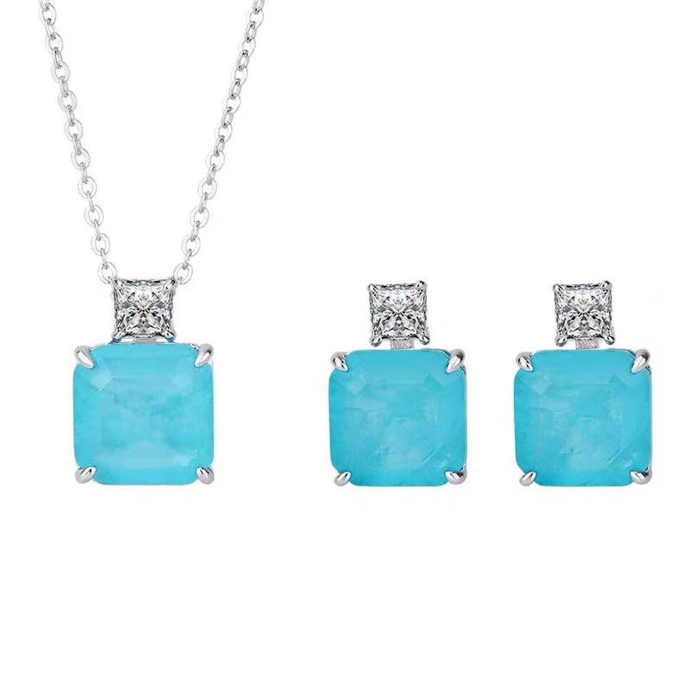 R REIEN Jewelry Set for women, Princess Cut Wedding Pendant Necklace Dangle E...