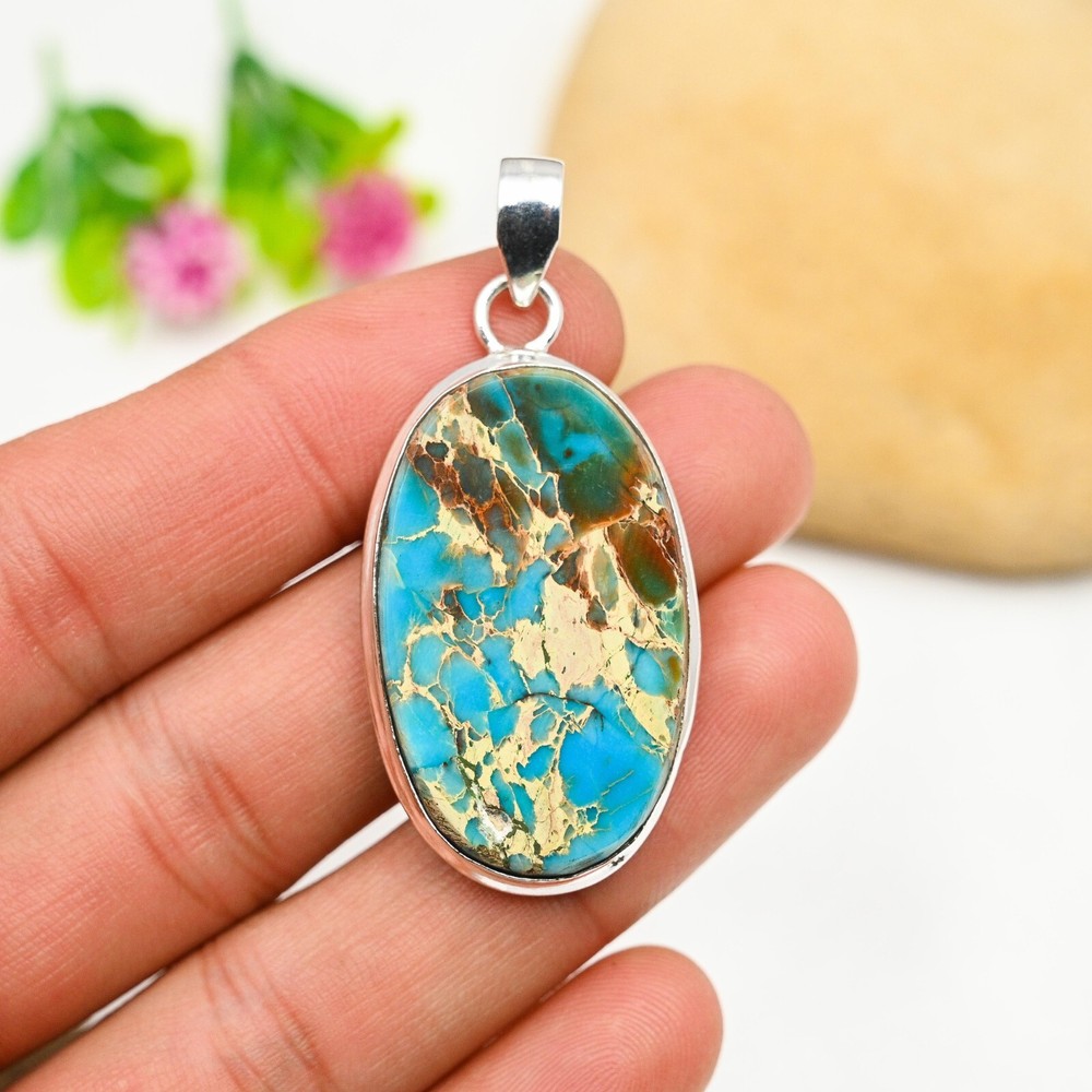 Blue Sea Sediment Jasper Sterling Silver Pendant Handmade Jewelry