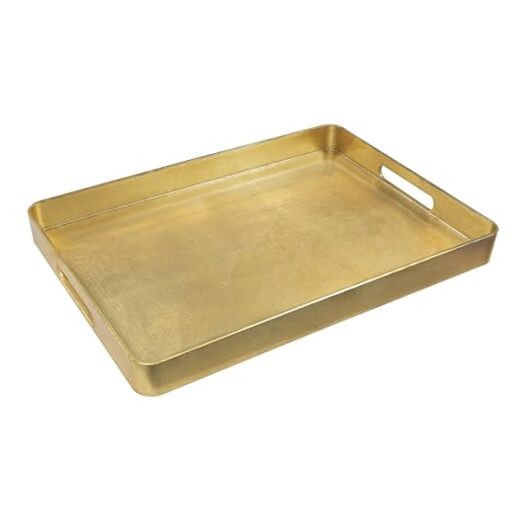 Elegant Gold Foil Serving Tray with Handles 16.7x11.8x1.6 Inches