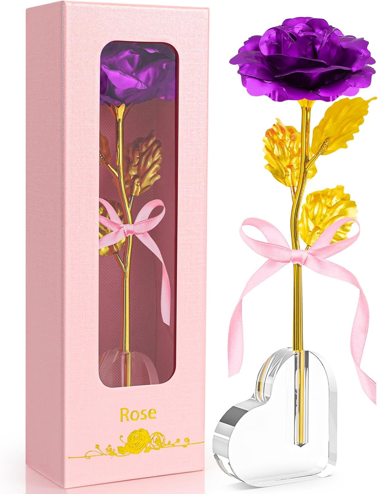 Valentines Day Gifts for Her, Galaxy Rose Enchanted Crystal Flower with Heart Ba