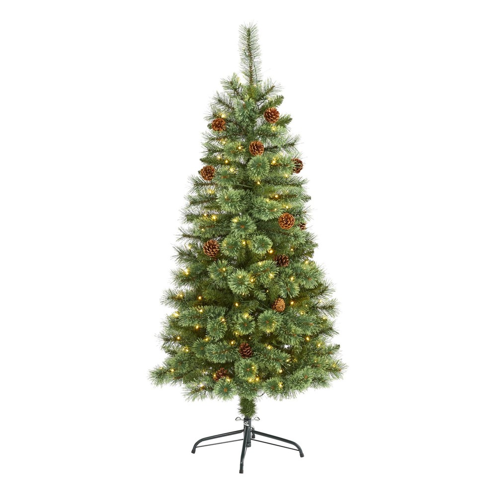5' White Mountain Pine Christmas Tree with 200 Clear LED Green 5'