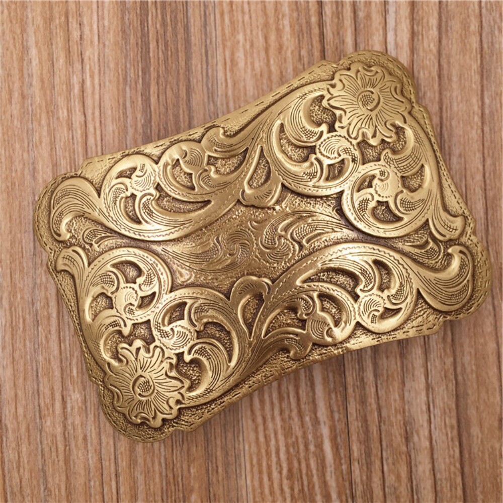 Western Belt Buckle for Men Women Cowboy Rodeo Vintage Style Solid Brass Floral