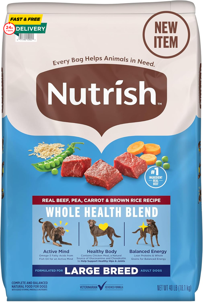Nutrish Large Breed Real Beef, Pea, Carrot & Brown Rice Recipe Whole Health Blen