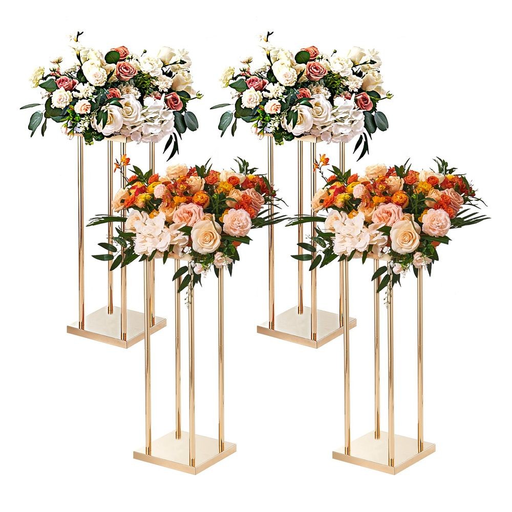 4PCS Gold Metal Wedding Flower Stand 31.5in Column Centerpiece Rack