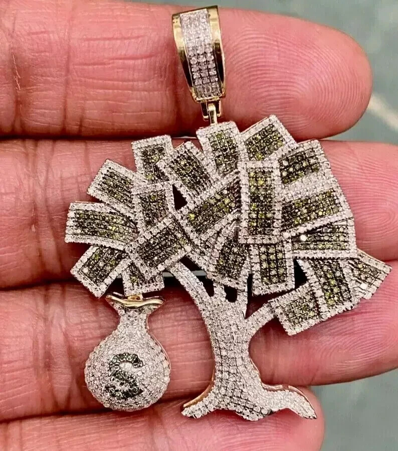 4CT Round Cut Lab Created Diamond Money Bag Tree Pendant 14K Yellow Gold Plated