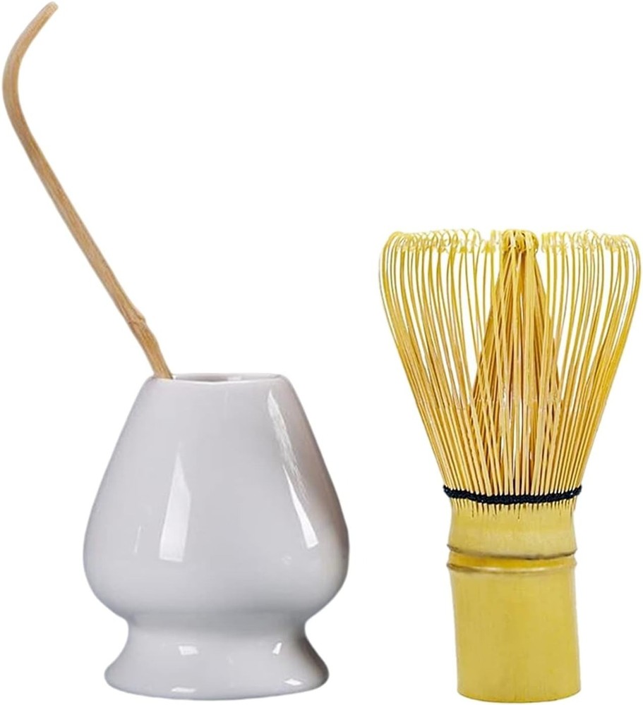 Premium Matcha Tea Set with Bamboo Whisk, Scoop & Ceramic Holder from Japan