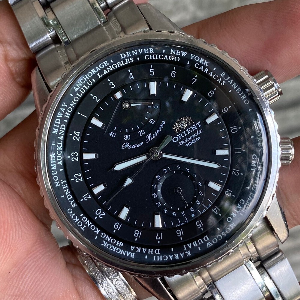 RARE ORIENT King Master FA02-C0 Worldtimer Automatic Chronograph Black Men's Watch