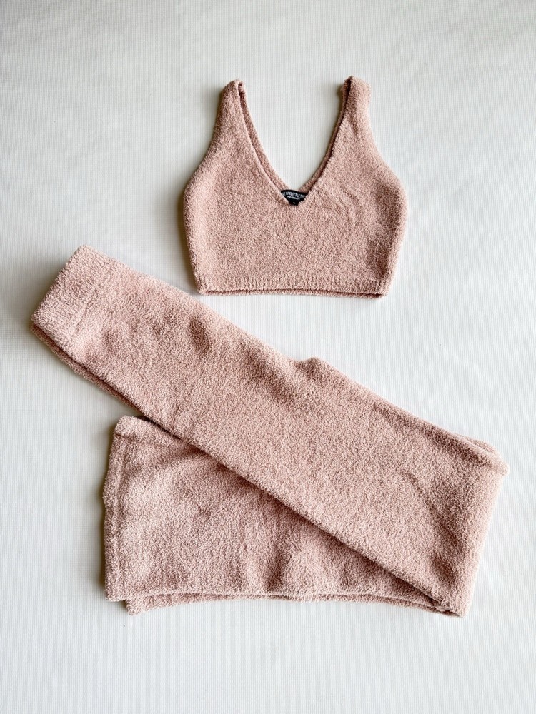 PrettyLittleThing Maternity Pink Stretch Cropped Top & Flare Pants Set Size S