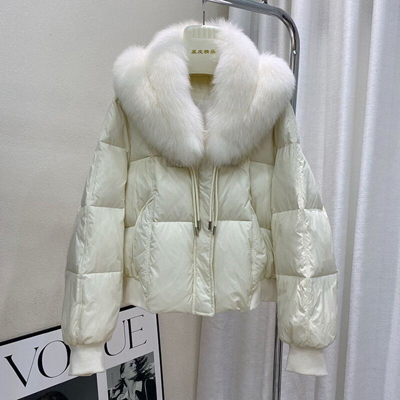 New Fur Down Jacket Women's 2024 Chinese Style Button Big Fox Fur Collar Coats