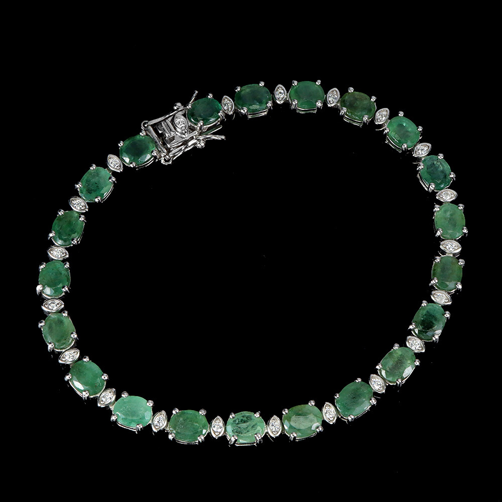 925 Sterling Silver Bracelet Oval Emerald 6x5mm Christmas Gemstone Jewelry 8in